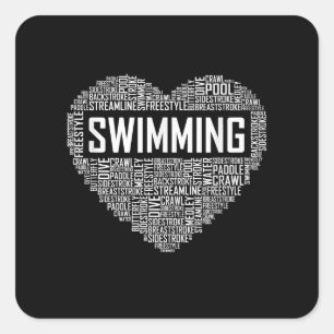 Sticker Carré Swimming Heart Coach Swimmer Venin Swim Lover Toxi