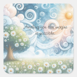 Sticker Carré Swirling Skies / Daisies & Quote