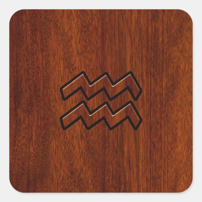 Sticker Carré Symbole Aquarius Zodiac Style acajou (Devant)