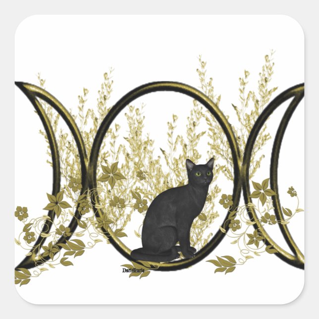 Sticker Carré Symbole de la lune triple chat noire (Devant)