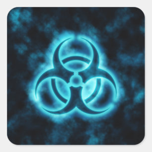 Sticker Carré Symbole de risque biologique de rayonnement bleu