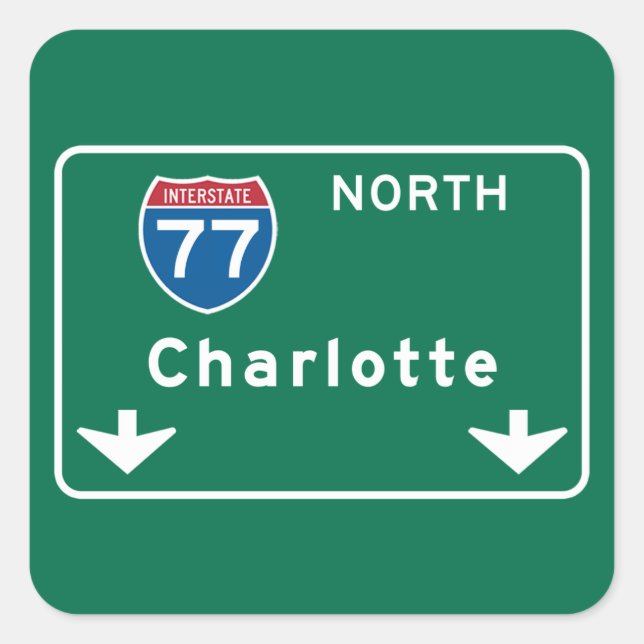 Sticker Carré SYMBOLE DE ROUTE Charlotte, NC (Devant)
