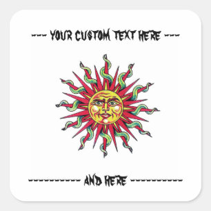 Sticker Carré Symbole de tatouage de dessin animé cool Sun God F
