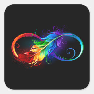 Sticker Carré Symbole d'infini avec plume arc-en-ciel