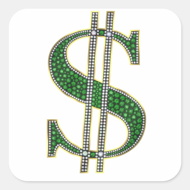 Sticker Carré SYMBOLE Dollar DE Bling Gem émeraude diamant (Devant)