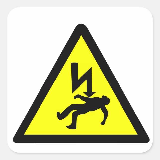 Sticker Carré Symbole du danger de choc électrique (Devant)