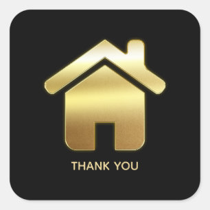 Sticker Carré Symbole Elegant Gold House Merci immobilier