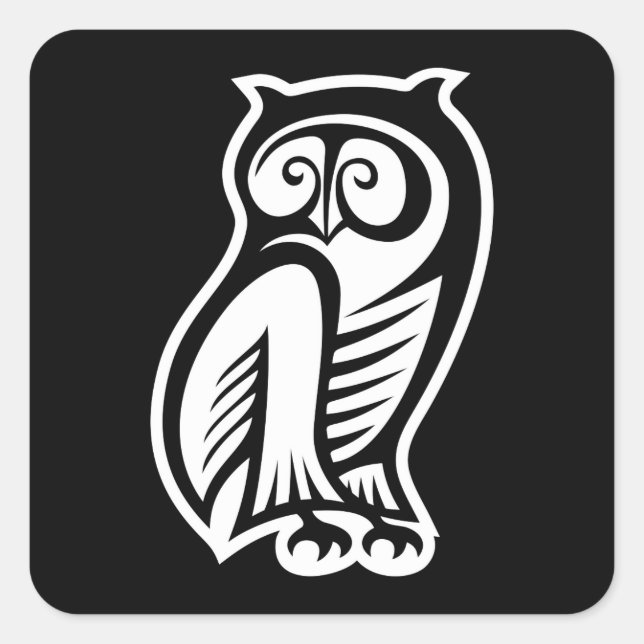 Sticker Carré Symbole hibou blanc (Devant)