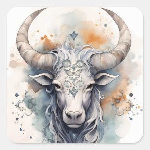 Sticker Carré Symbole Horoscope de Taurus l'aquarelle taureau