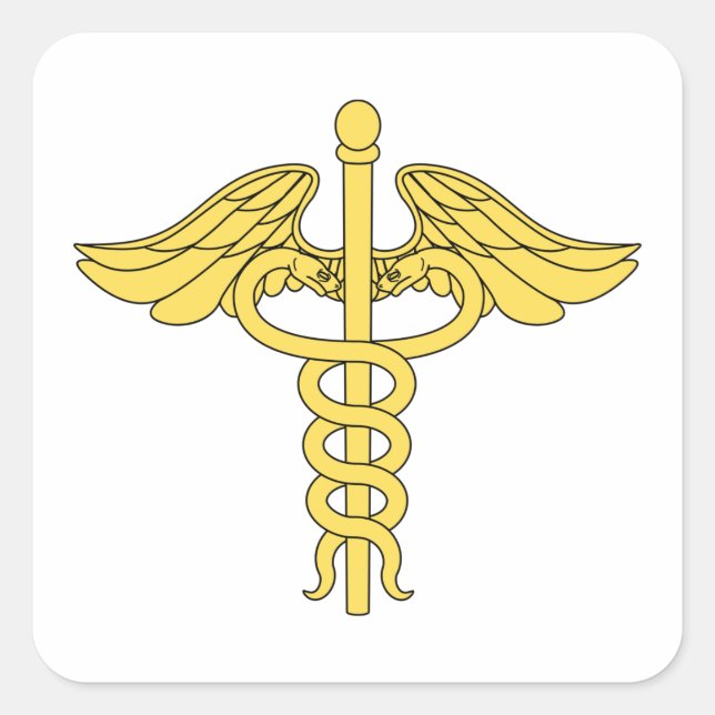 Sticker Carré Symbole Médicale de Caduceus (Devant)