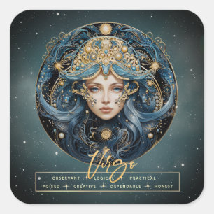 Sticker Carré SYMBOLE NOIR OR Zodiaque Constellation Virgo
