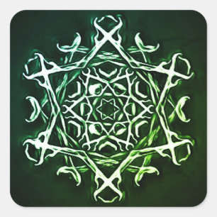 Sticker Carré Symbole occulte vert Pentagram et Antlers Gothique