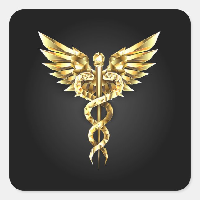 Sticker Carré Symbole Polygonal Or Caduceus (Devant)
