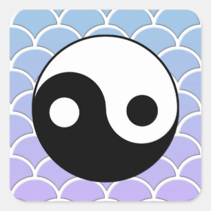 Sticker Carré Symbole Yin Yang sur l'Arrière - plan d'onde