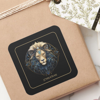 Sticker Carré Symbole ziolique du lion personnalisé Leo d'or noi