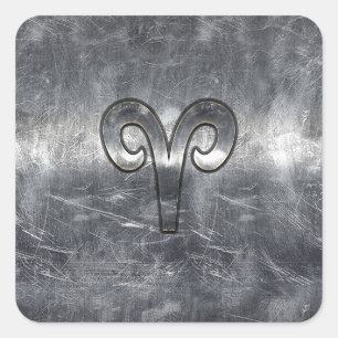 Sticker Carré Symbole Zodiac Aries en acier argenté