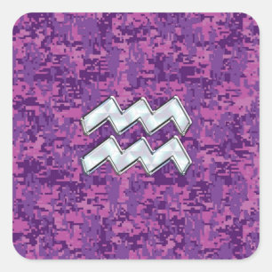 Sticker Carré Symbole Zodiaque Aquarius sur camo numérique fuchs