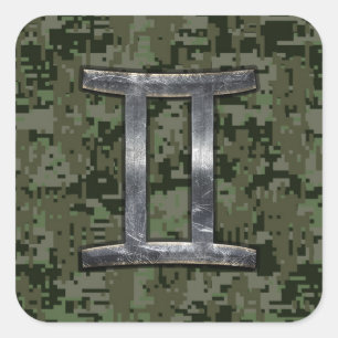 Sticker Carré SYMBOLE Zodiaque Gemini sur Camouflage numérique 