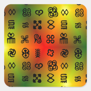 Sticker Carré Symboles Adinkra Aux Couleurs Africaines