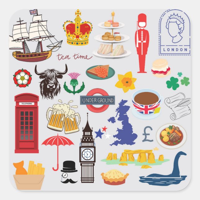 Sticker Carré Symboles britanniques (Devant)