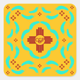 Sticker Carré Symboles Red Zia Nouveau-Mexique Plumes turquoise