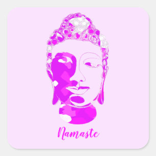 Sticker Carré Symétrie Spirituelle Rose et Blanc Bouddha dessiné