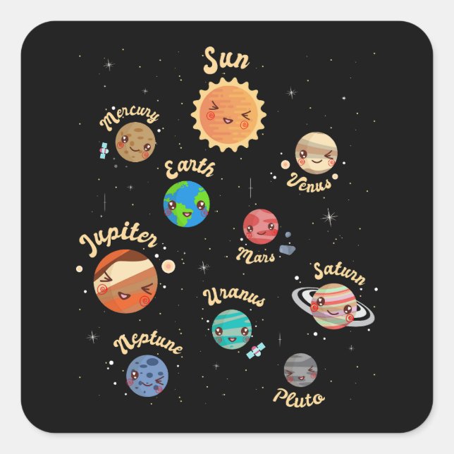 Sticker Carré Système solaire Planètes Enfants Connaissances Esp (Devant)