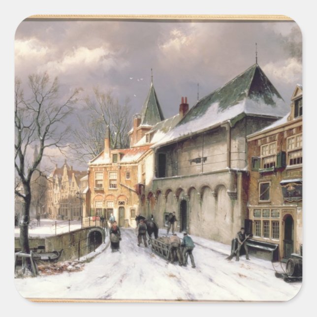 Sticker Carré T31117 Vue d'une ville hollandaise en hiver (Devant)