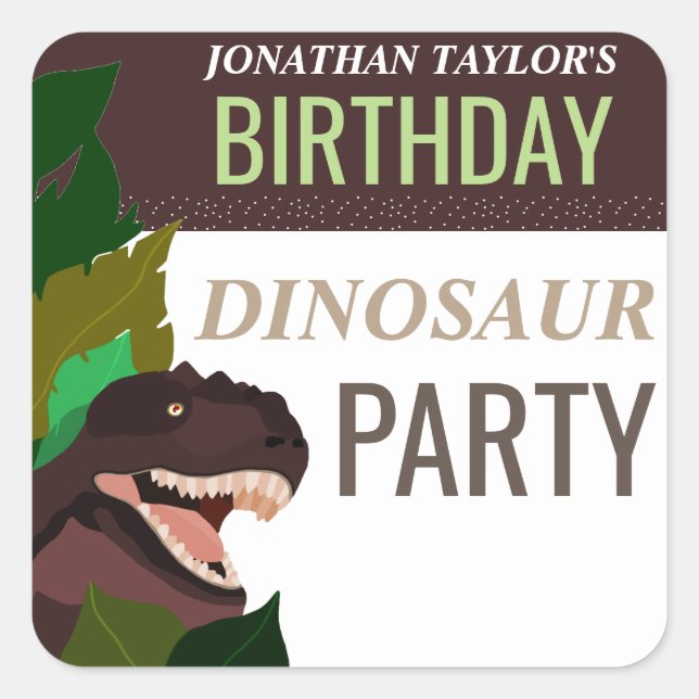 Sticker Carré T Rex Dinosaur Party Anniversaire des enfants (Devant)