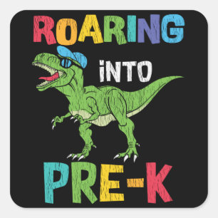 Sticker Carré T-Rex dinosaure rugissant de rentrée en maternelle