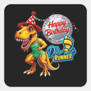 Sticker Carré T-Rex en tenue de course verte