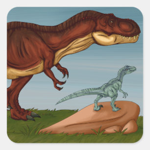 Sticker Carré T-Rex et Velociraptor