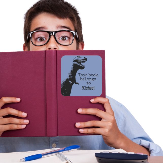 Sticker Carré T-Rex personnalisé Ce livre appartient à (Créateur téléchargé)