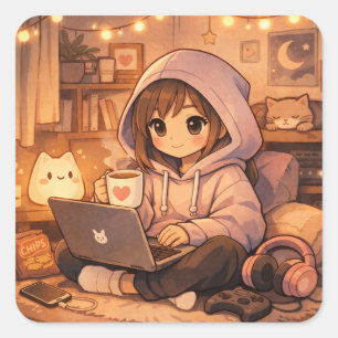 Sticker Carré T-shirt à capuche esthétique pour introverti joueu