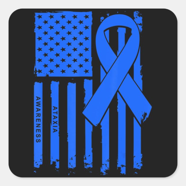 Sticker Carré T-shirt American Flag Blue Ribbon Ataxia Awareness (Devant)