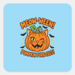 Sticker Carré T-shirt Halloween Chat Mignon Citrouille Parfait M