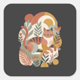 Sticker Carré T-Shirt Rétro Floral Boho Art