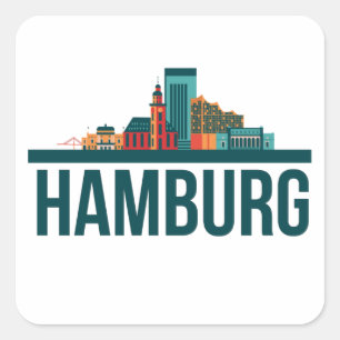 Sticker Carré T-shirt Skyline Allemagne Hambourg