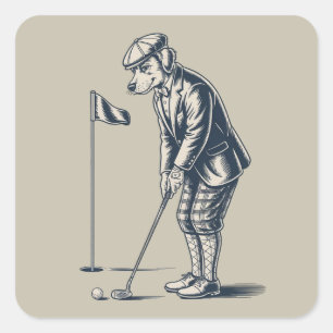 Sticker Carré T-shirt Terrier de Boston Golf Vintage Chien de Go