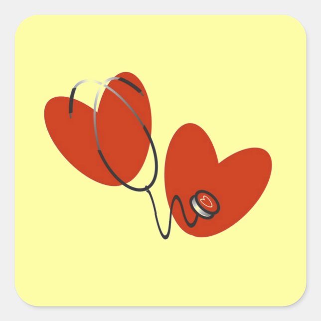 Sticker Carré T-shirts et cadeaux Hearts and Stethoscope (Devant)