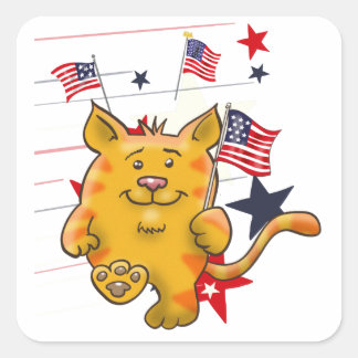 Sticker Carré Tabby Cat avec drapeau américain