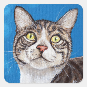Sticker Carré Tabby Cat Peinture