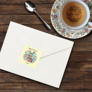 Sticker Carré Tabby Fairy Cat Mushroom Floral