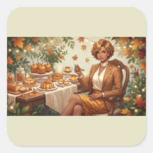 Sticker Carré Table de dessert d'automne – Caramel chaleureux et
