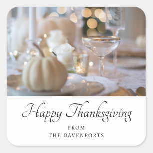 Sticker Carré Table Thanksgiving Élégant Lieu Cadre Photo