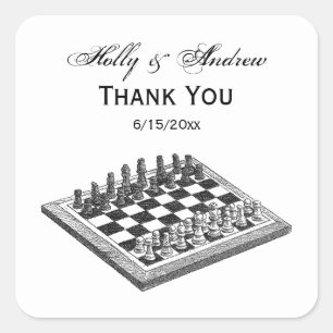 Sticker Carré Tableau d'échecs et pièces d'échecs Art Vintage