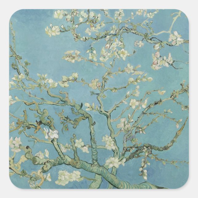 Sticker Carré Tableau des fleurs d'amandes de Van Gogh (Devant)