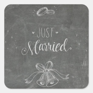 Sticker Carré Tableau Mariés Mariage Anneaux et Cloches 