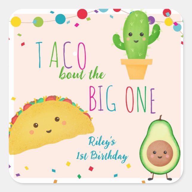 Sticker Carré Taco à propos du grand - fiesta thème anniversaire (Devant)