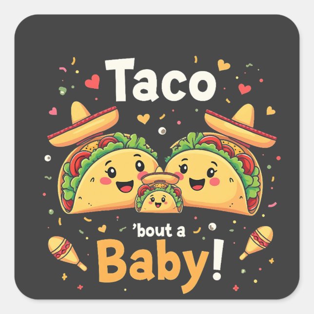 Sticker Carré Taco Bout a Baby Pregnancy Faire-part (Devant)